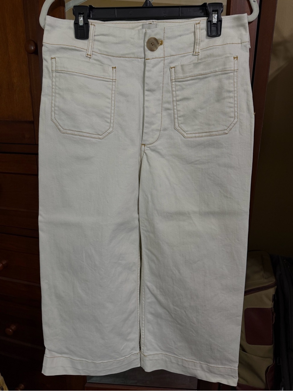 Anthropologie Maeve The Colette Cropped Wide Leg Jeans Ivory Ecru 30P Petite
